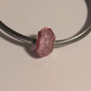 Silver with Sparkly Pink Charm for‎ Pandora Style Bracelet